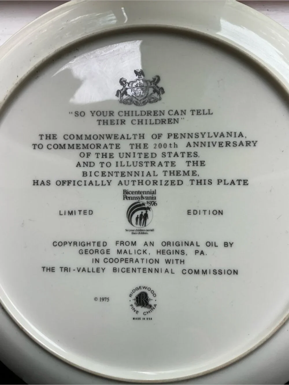 George Malick 1976 Bi Centennial Collector Plate Grandfather Reading to Child